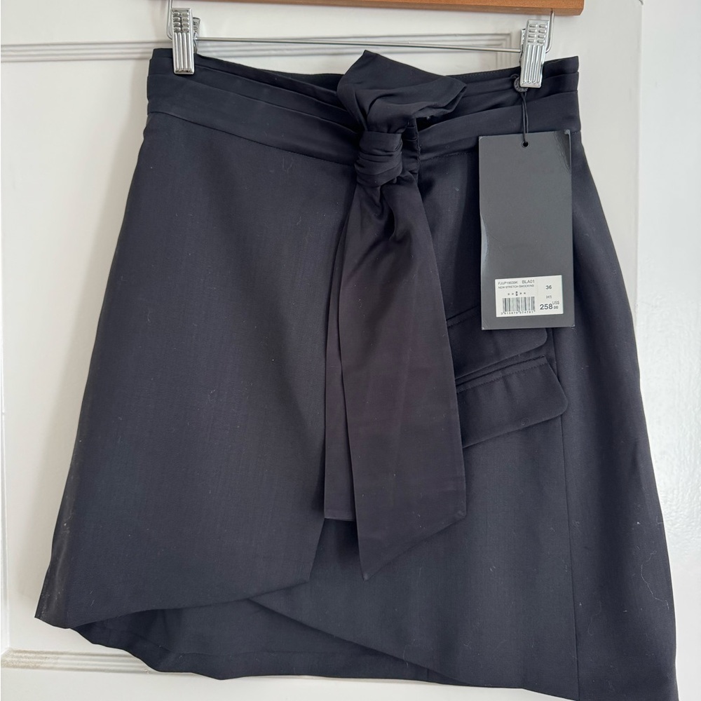 The Kooples Black Asymmetrical Mini Wrap Skirt
